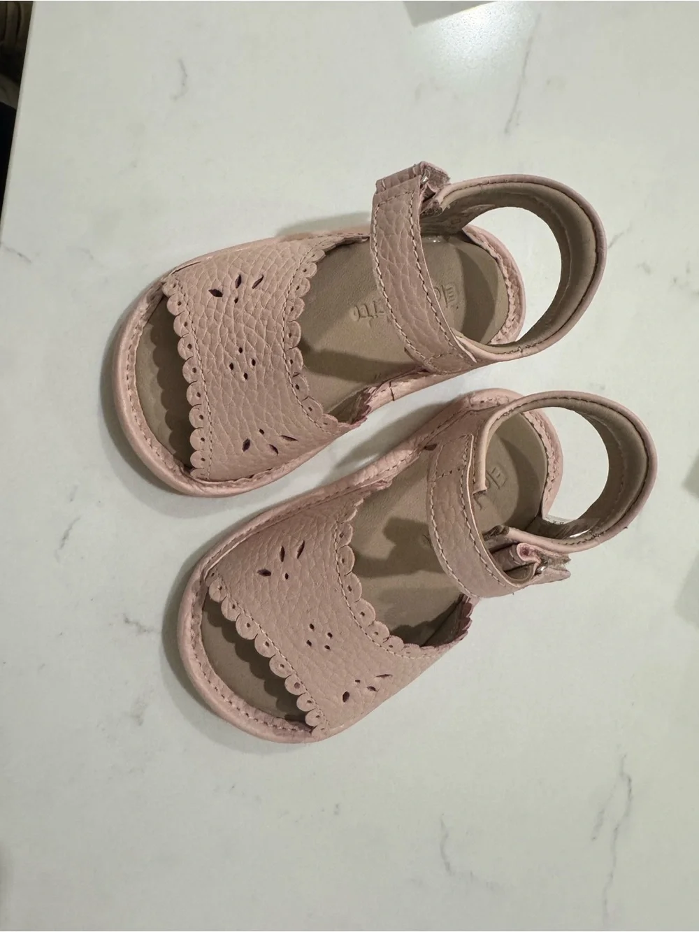 Elephantito Blush Pink Scalloped Leather Sandals